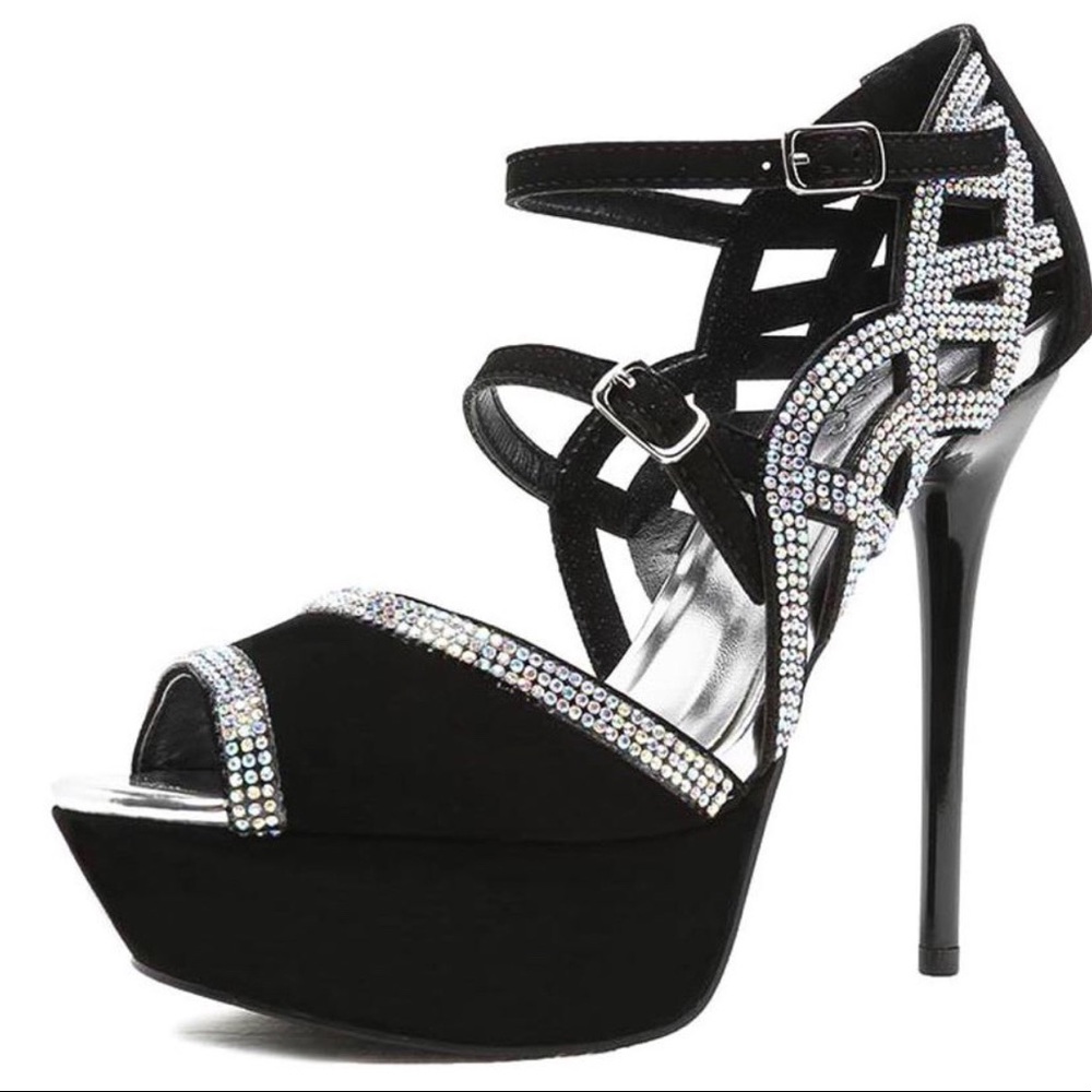 Rhinestone peep toe heels